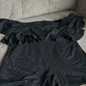 Black Ruffled Off-Shoulder Romper